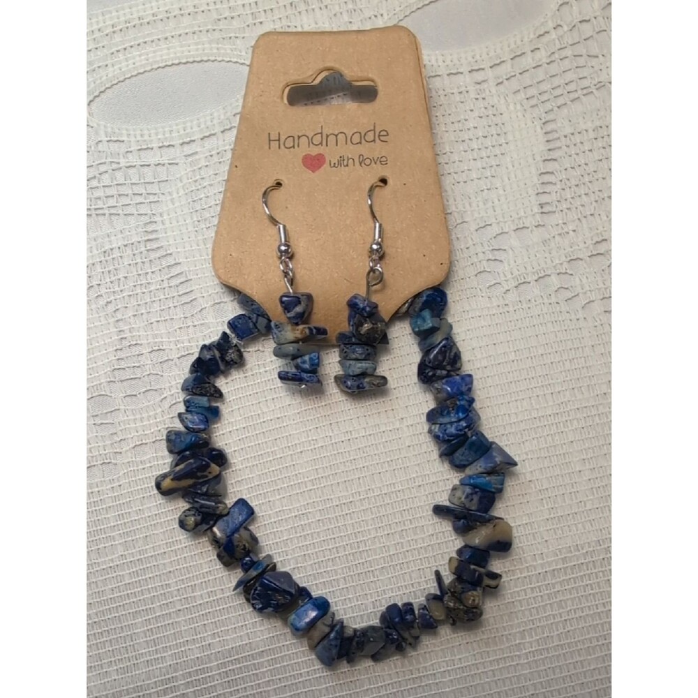 Handmade Lapis Lazuli Chip Bracelet And Earring Set